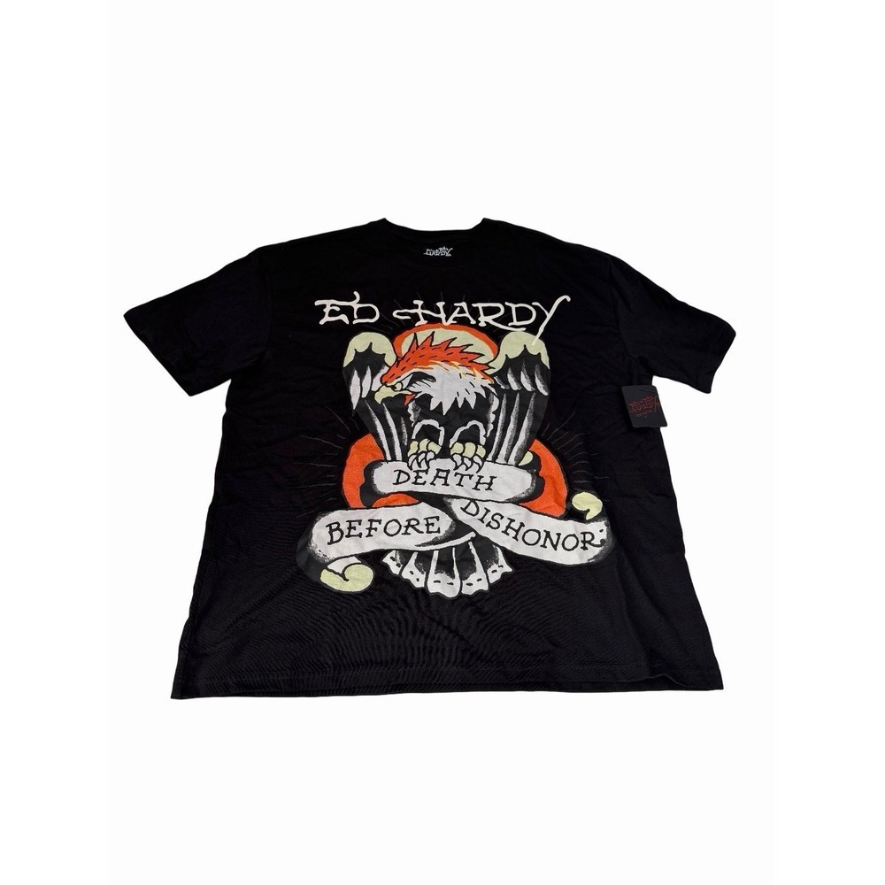 Ed‎ Hardy Men's Short Sleeve T-Shirt Death Before Dishonor Size L Black New